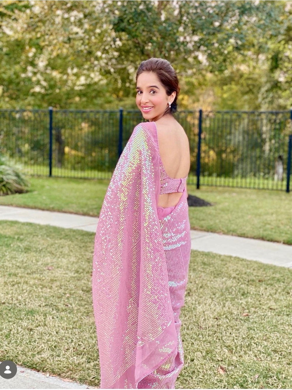 Pink Sequin Saree with Matching Blouse